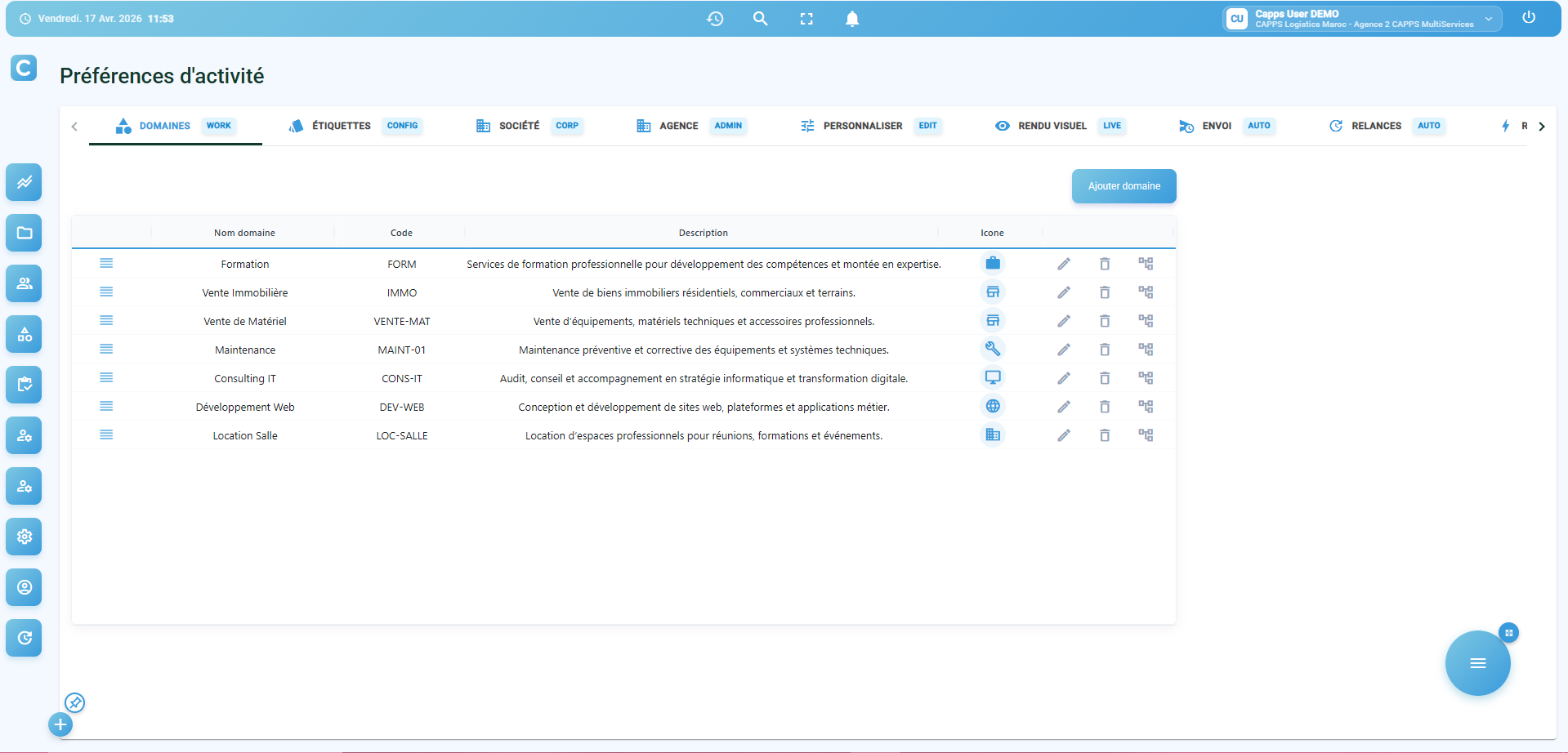 Interface de paramétrage centralisé CAPPS Outil