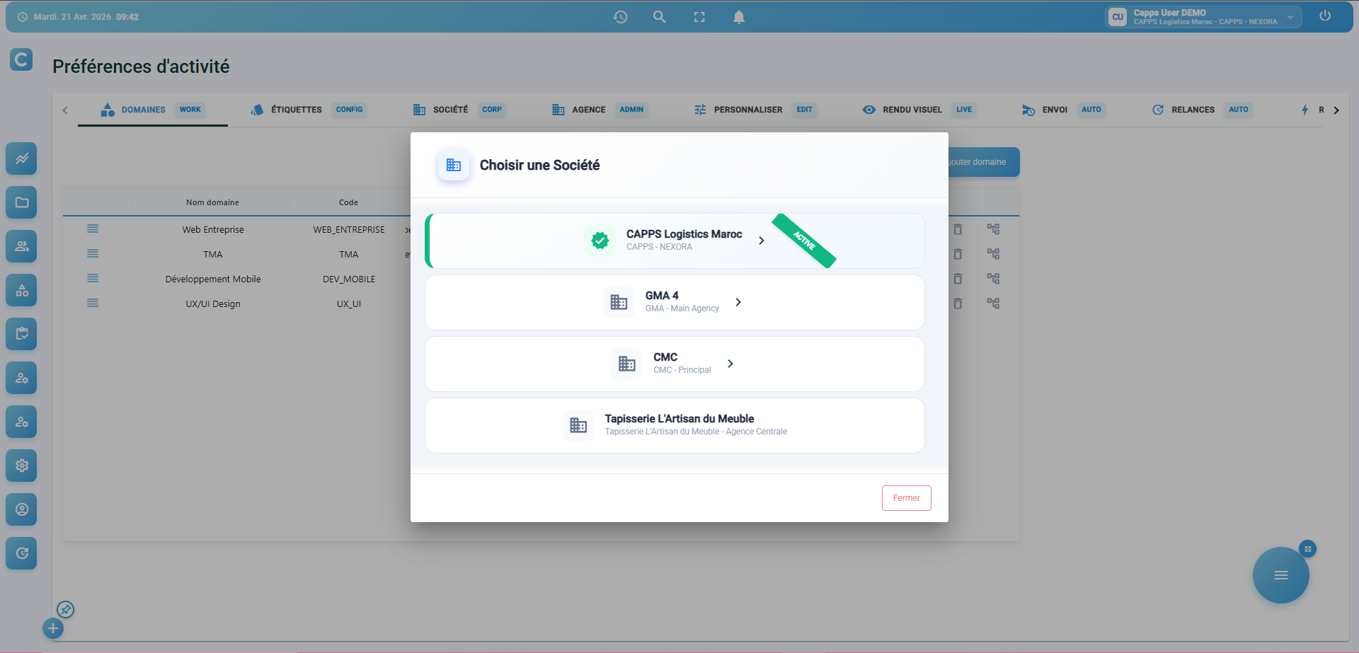 Interface de Gestion Multi-Sociétés CAPPS Outil